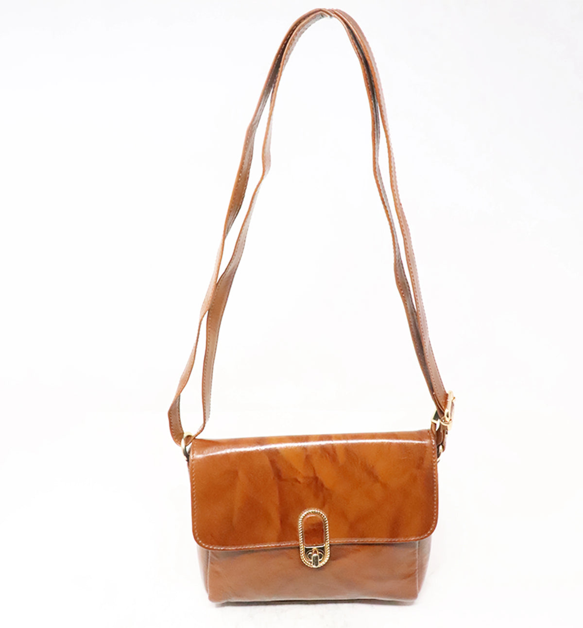 Premium Handcrafted Sheep Leather Flap Crossbody Bag – Tan Brown