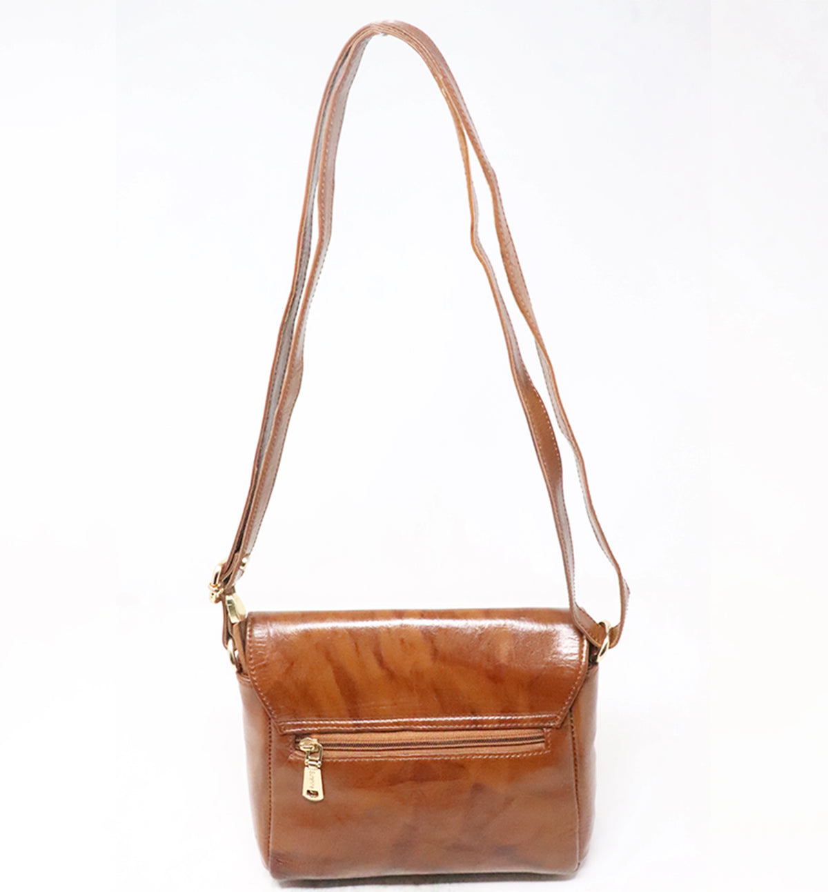 Premium Handcrafted Sheep Leather Flap Crossbody Bag – Tan Brown