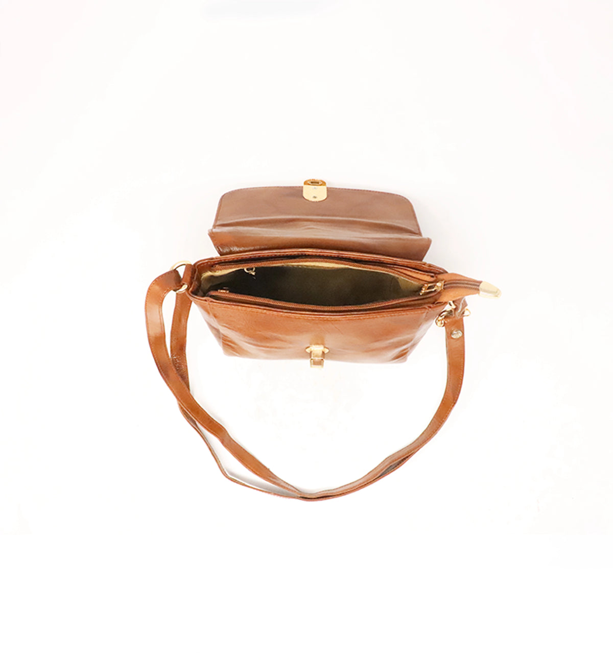 Premium Handcrafted Sheep Leather Flap Crossbody Bag – Tan Brown