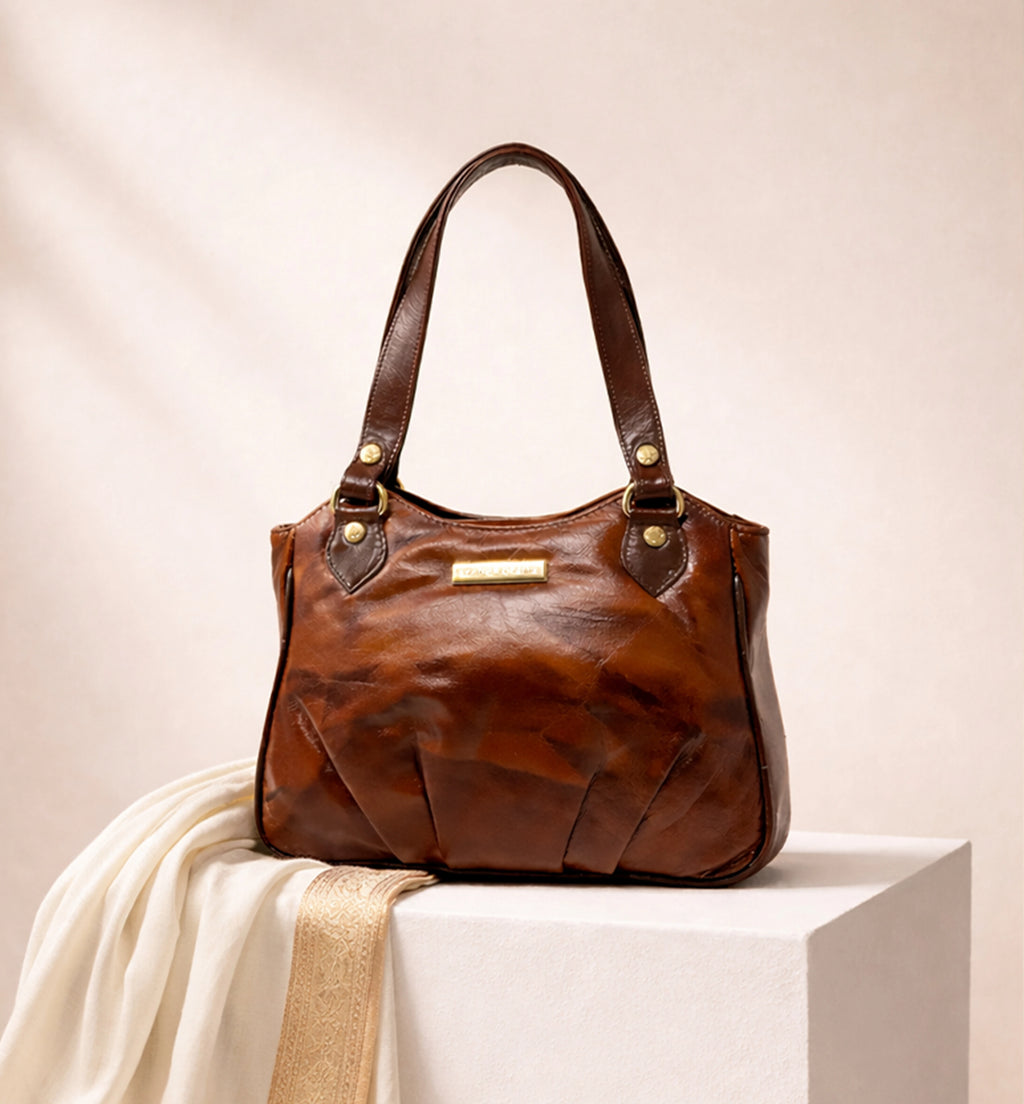 Premium Handcrafted Sheep Leather Structured Handbag – Classic Brown