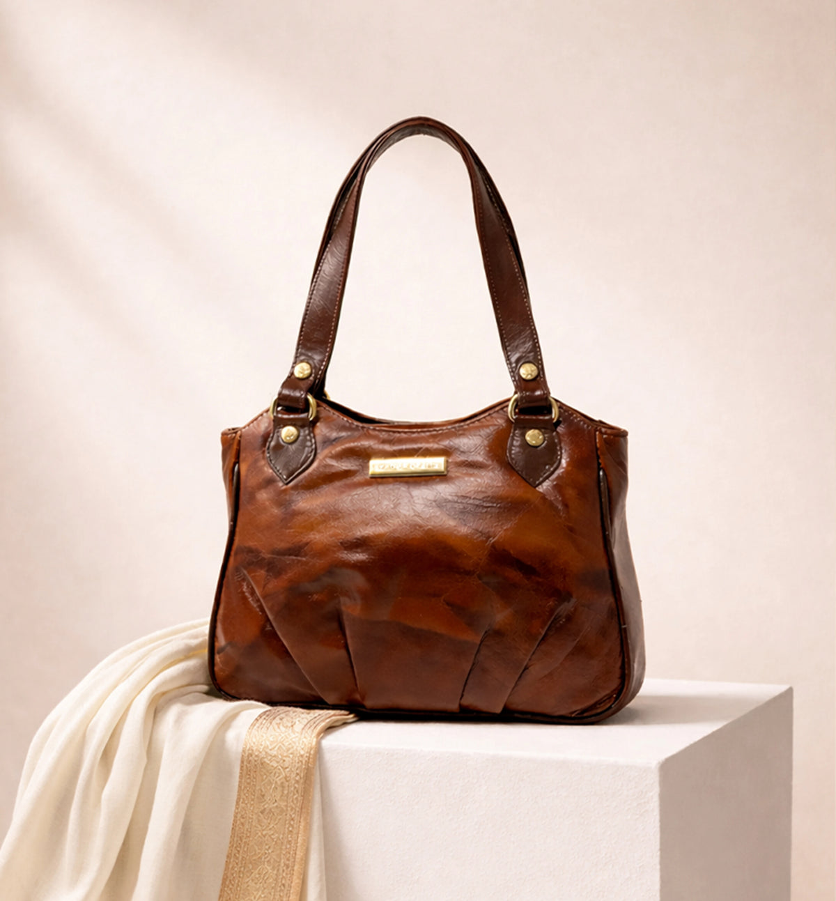 Premium Handcrafted Sheep Leather Structured Handbag – Classic Brown