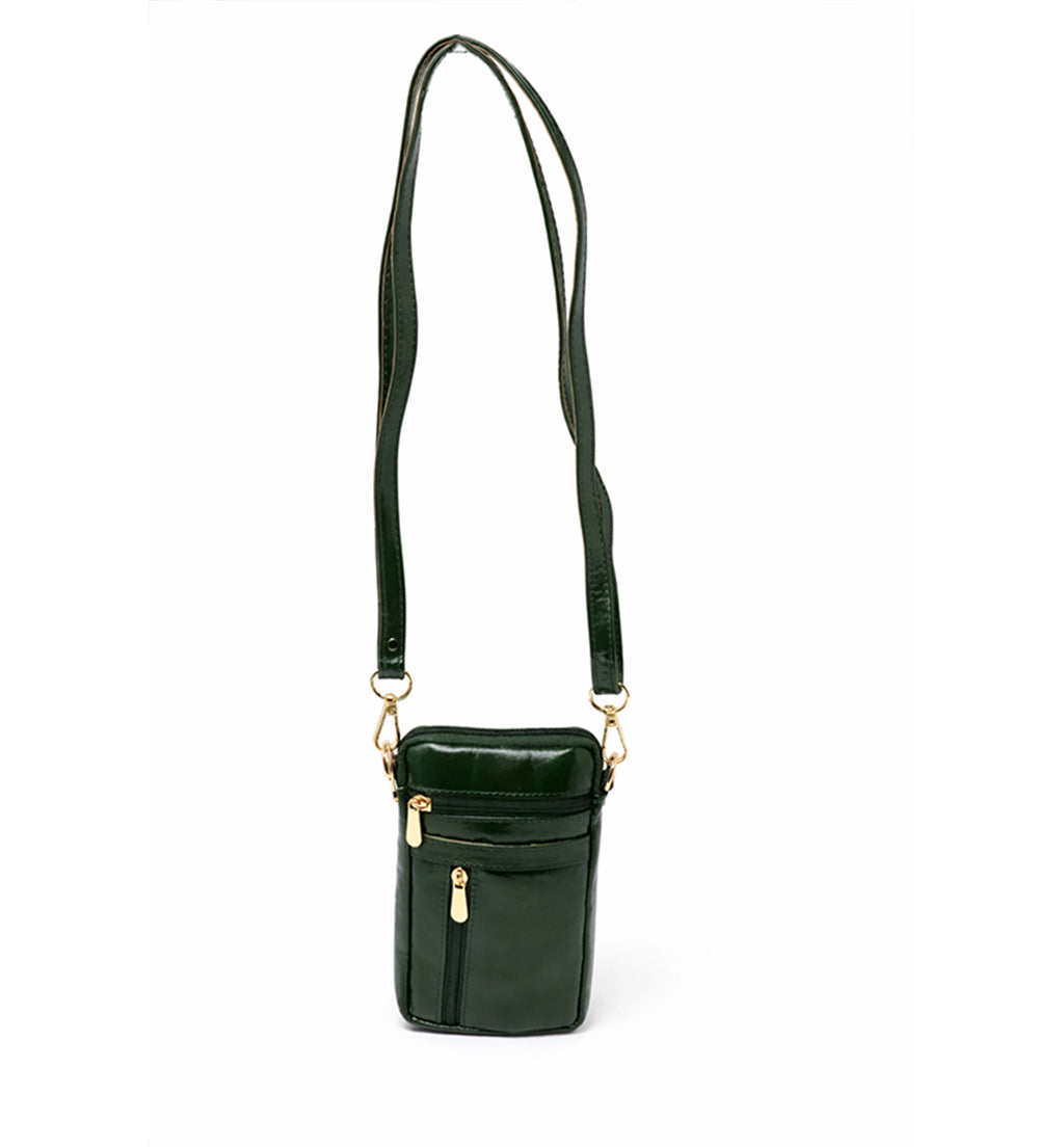 Premium Handcrafted Sheep Leather Multi-Zip Mini Sling Bag – Olive Green