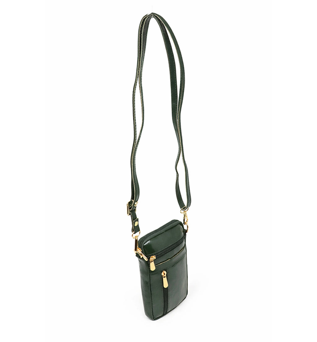 Premium Handcrafted Sheep Leather Multi-Zip Mini Sling Bag – Olive Green