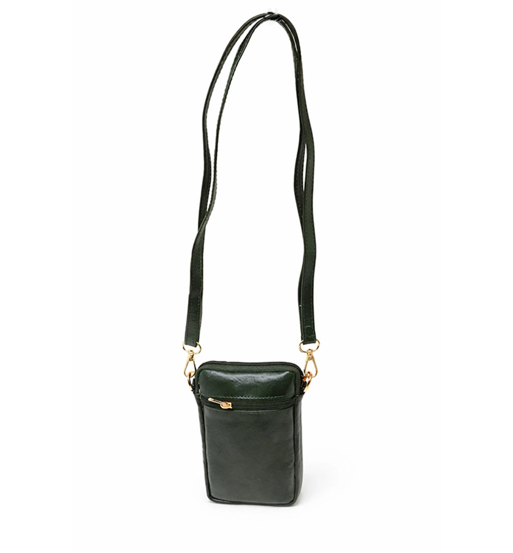 Premium Handcrafted Sheep Leather Multi-Zip Mini Sling Bag – Olive Green