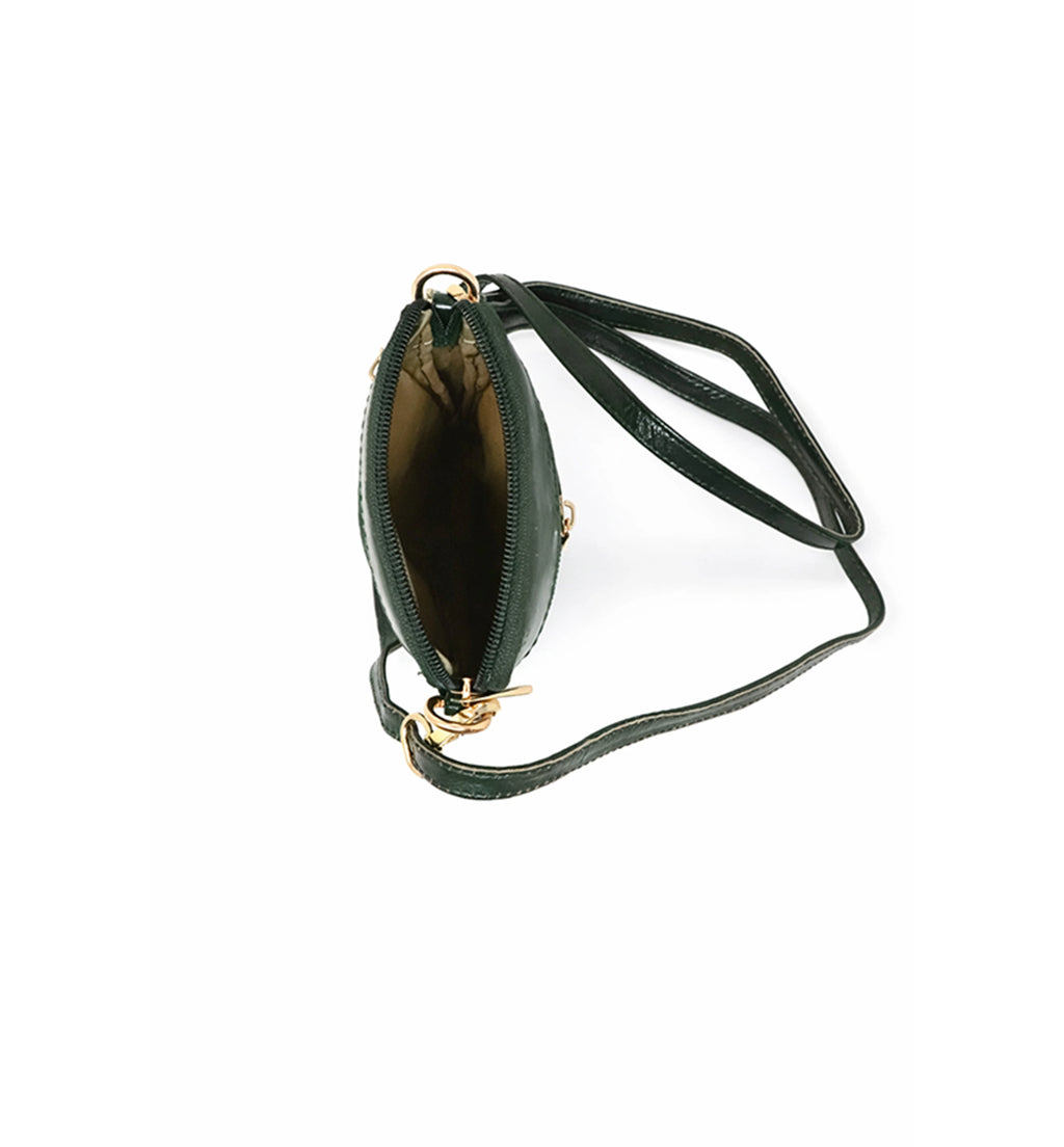 Premium Handcrafted Sheep Leather Multi-Zip Mini Sling Bag – Olive Green