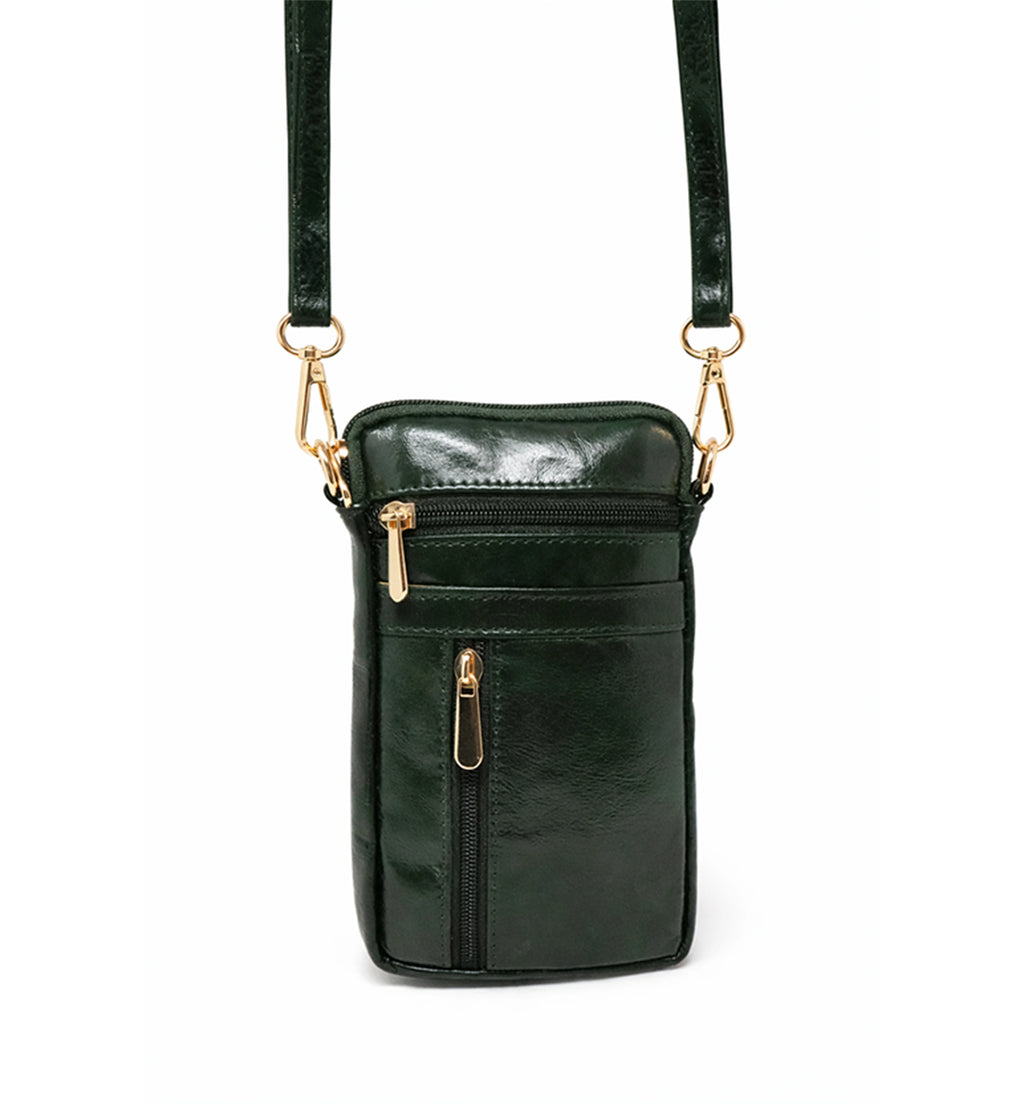 Premium Handcrafted Sheep Leather Multi-Zip Mini Sling Bag – Olive Green