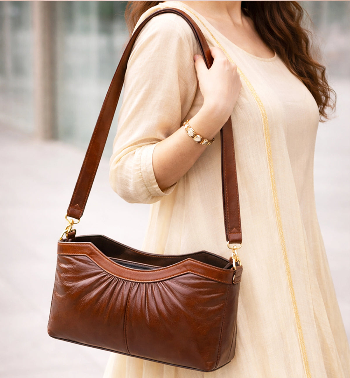 Premium Handcrafted Sheep Leather Sling Shoulder Bag – Brown
