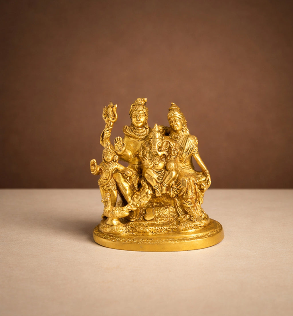 Handcrafted Brass Shiv Parivar Idol – Gold Finish
