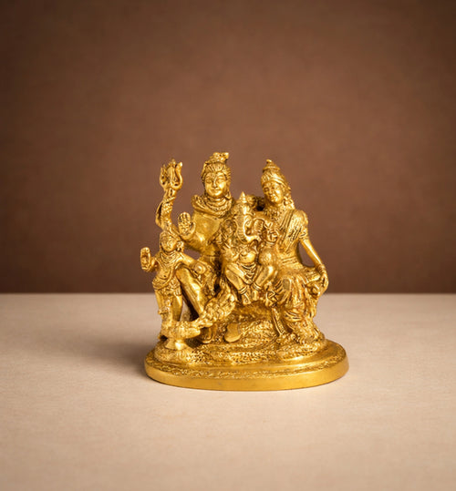 Handcrafted Brass Shiv Parivar Idol – Gold Finish