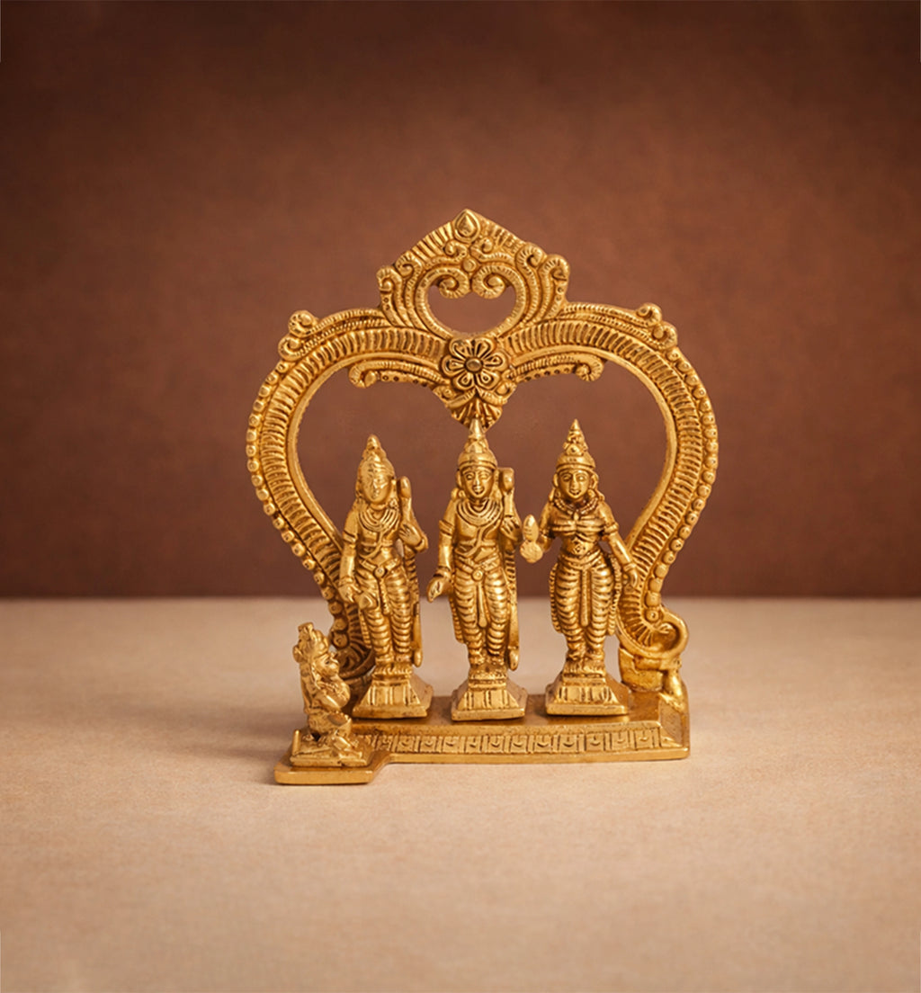 Handcrafted Brass Ram Darbar Idol with Ornamental Arch – Gold Finish