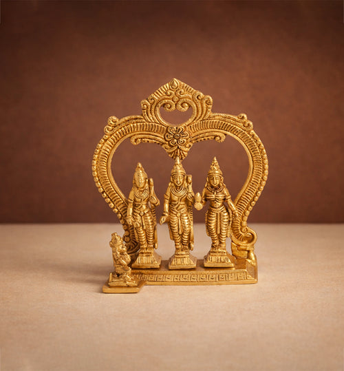 Handcrafted Brass Ram Darbar Idol with Ornamental Arch – Gold Finish