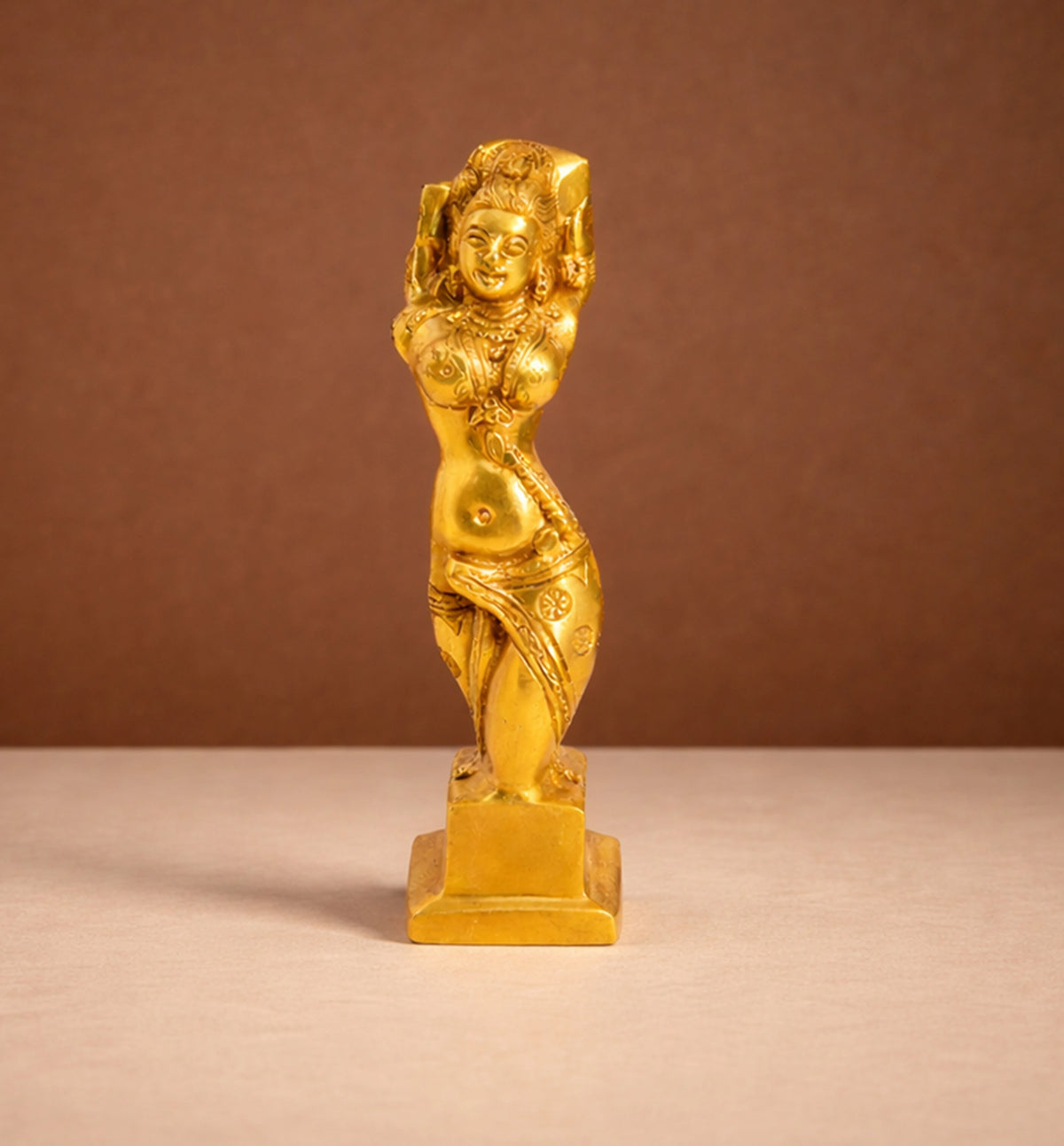 Handcrafted Brass Shalabhanjika Figurine – Gold Finish