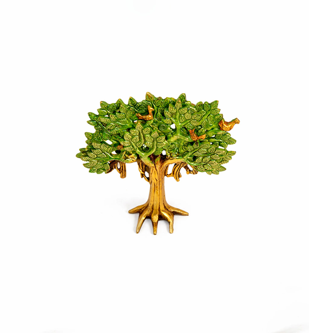 Handcrafted Bell Metal Kalpavriksha Sculpture – Antique Green & Gold Finish