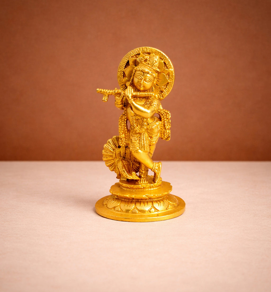 Handcrafted Brass Lord Krishna (Venugopal) Idol – Gold Finish