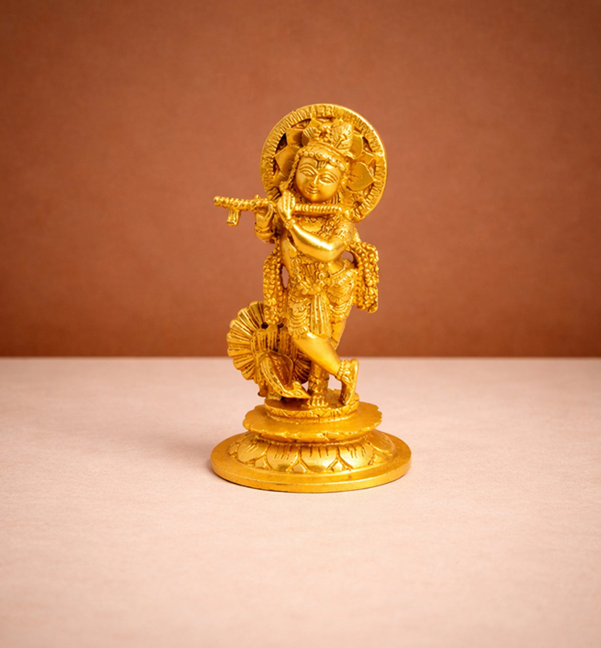 Handcrafted Brass Lord Krishna (Venugopal) Idol – Gold Finish