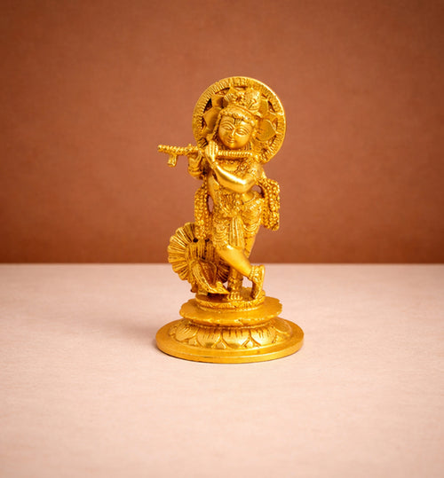 Handcrafted Brass Lord Krishna (Venugopal) Idol – Gold Finish