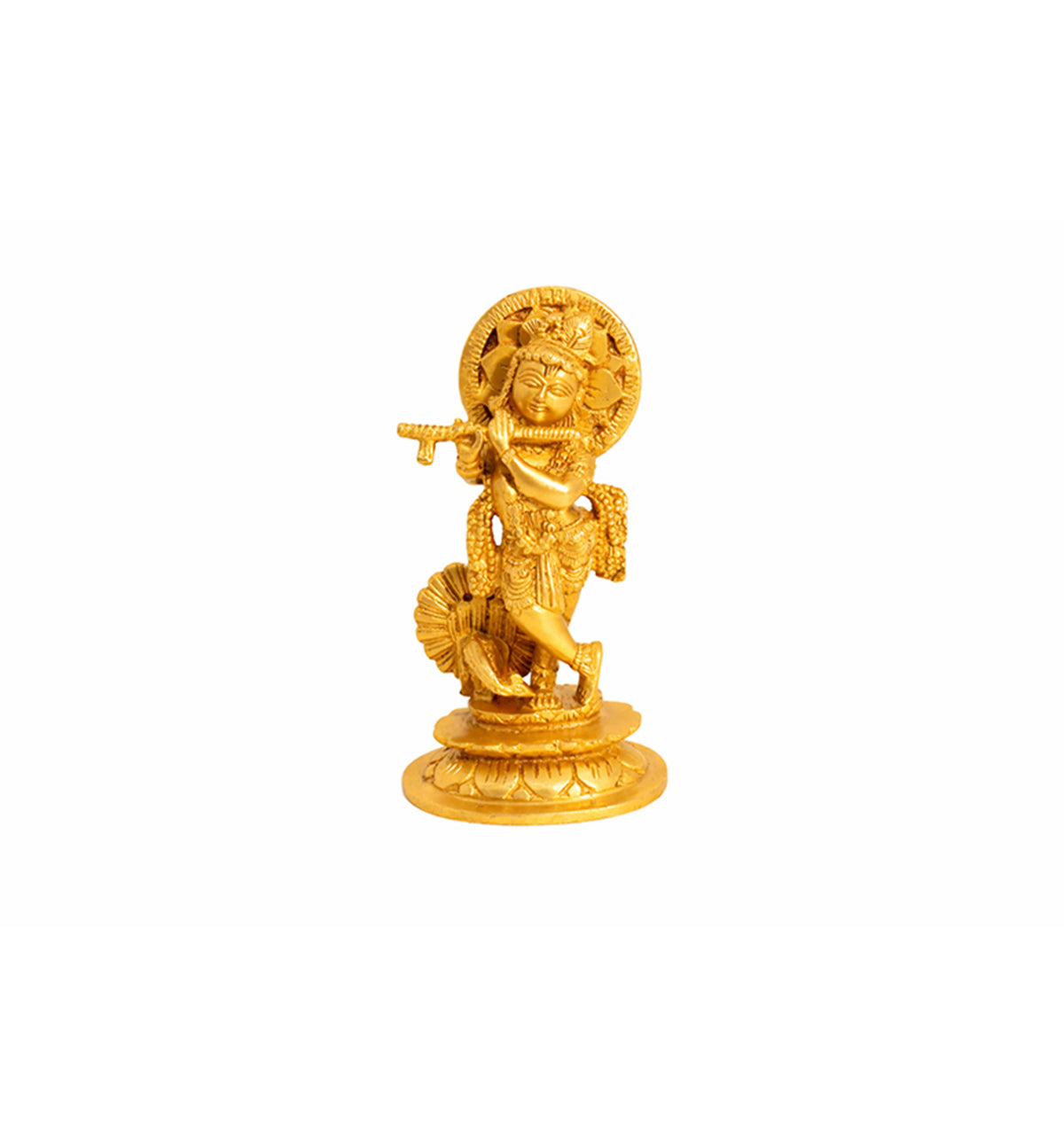 Handcrafted Brass Lord Krishna (Venugopal) Idol – Gold Finish