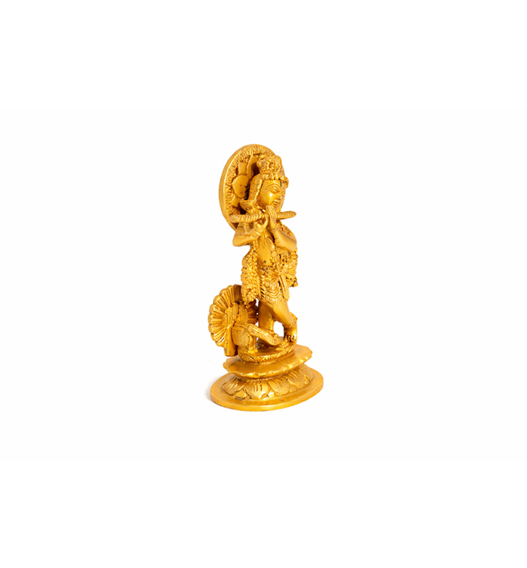 Handcrafted Brass Lord Krishna (Venugopal) Idol – Gold Finish