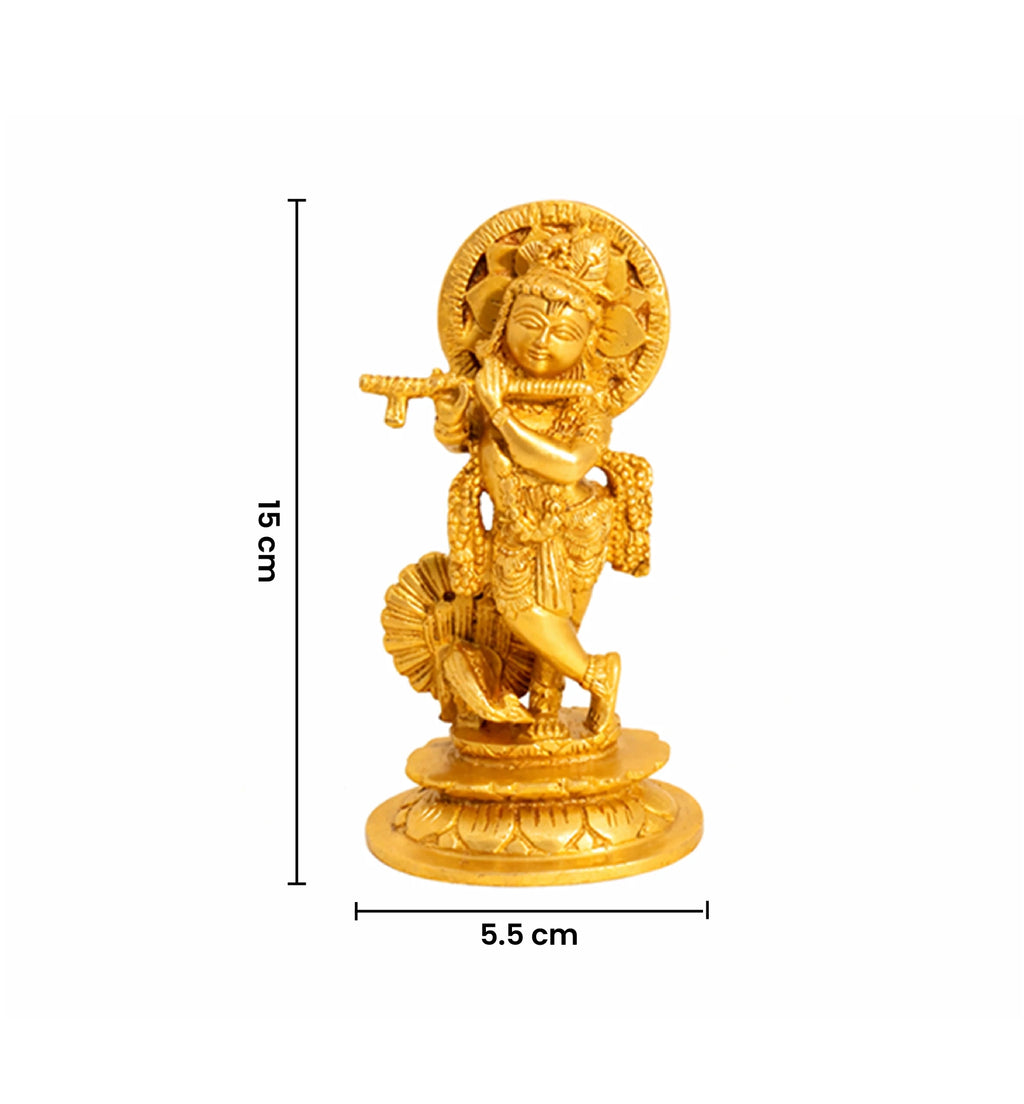 Handcrafted Brass Lord Krishna (Venugopal) Idol – Gold Finish