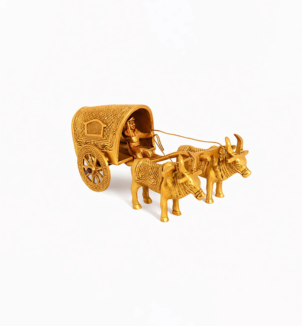 Handcrafted Bell Metal Bullock Cart with Canopy – Traditional Village Scene
