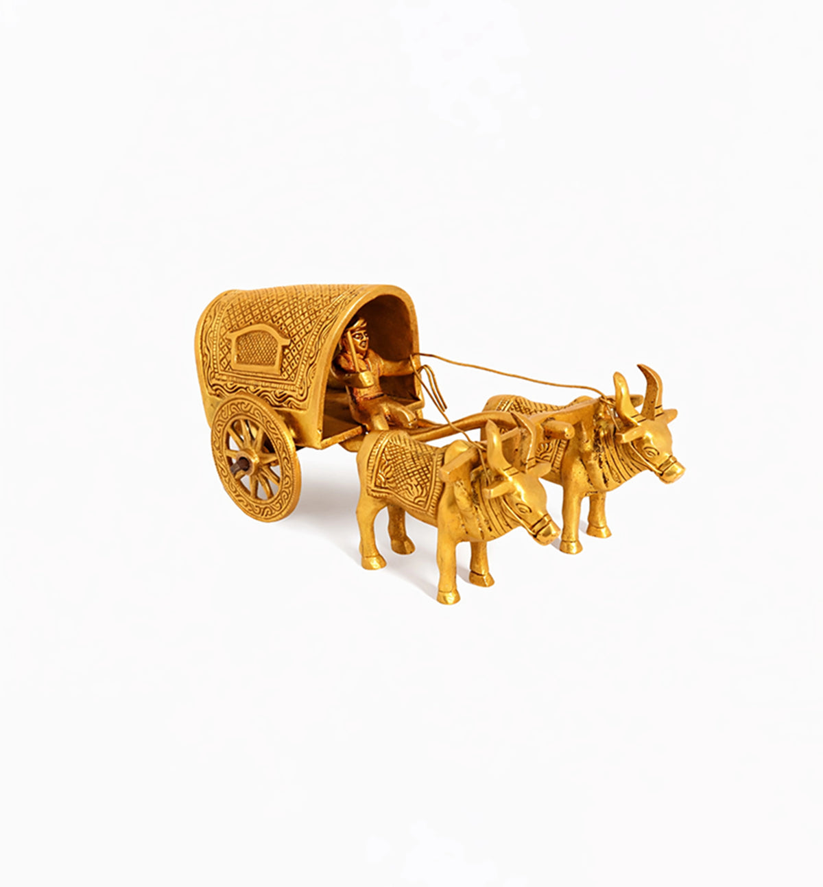 Handcrafted Bell Metal Bullock Cart with Canopy – Traditional Village Scene