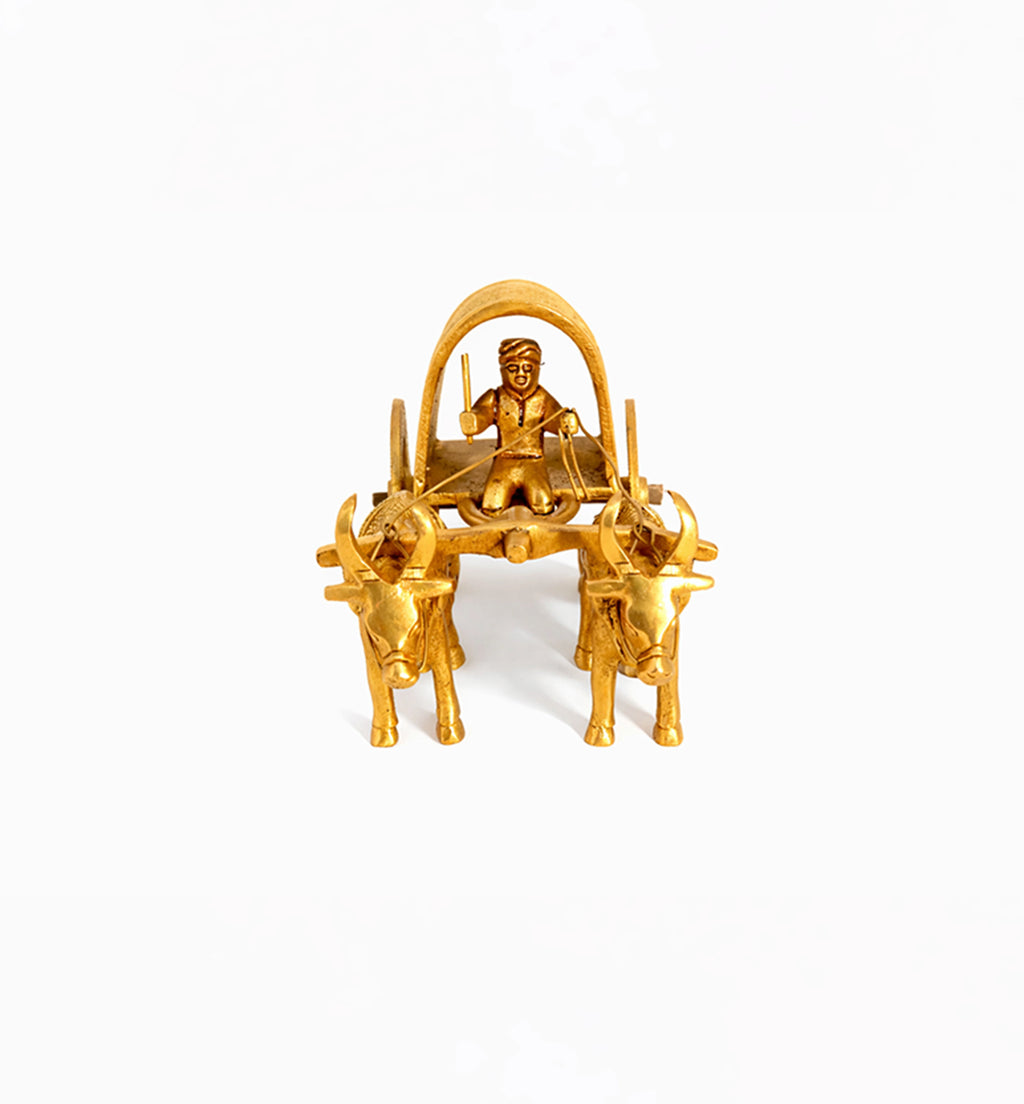 Handcrafted Bell Metal Bullock Cart with Canopy – Traditional Village Scene
