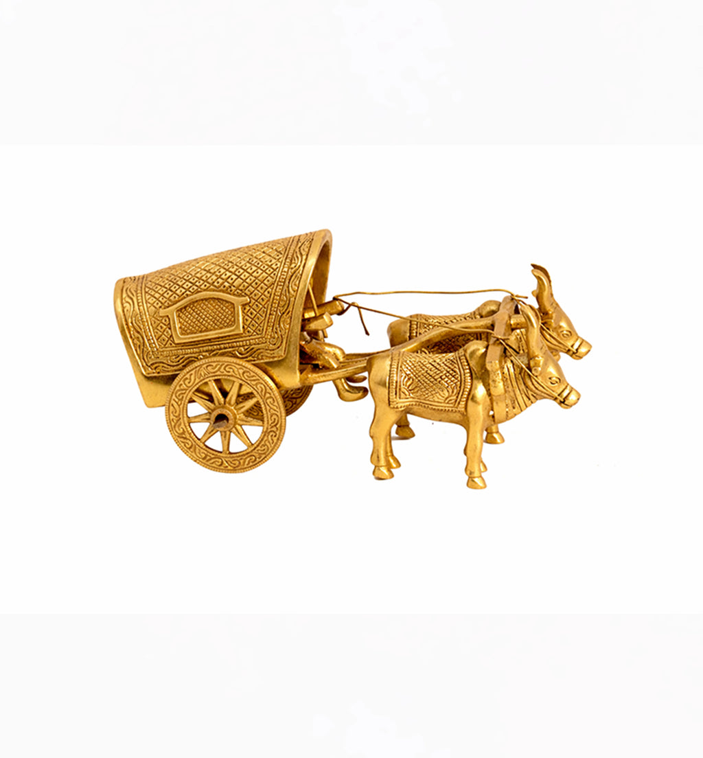 Handcrafted Bell Metal Bullock Cart with Canopy – Traditional Village Scene
