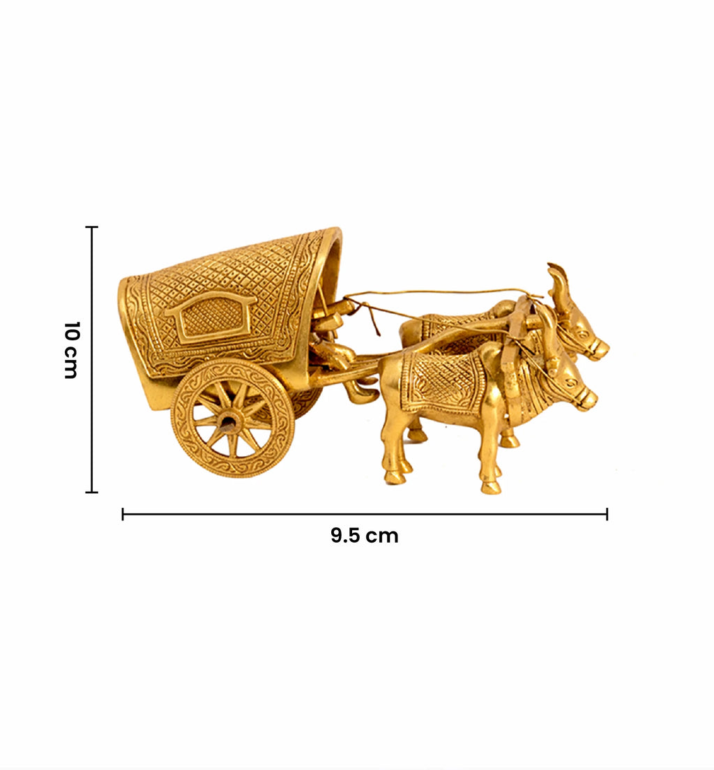 Handcrafted Bell Metal Bullock Cart with Canopy – Traditional Village Scene