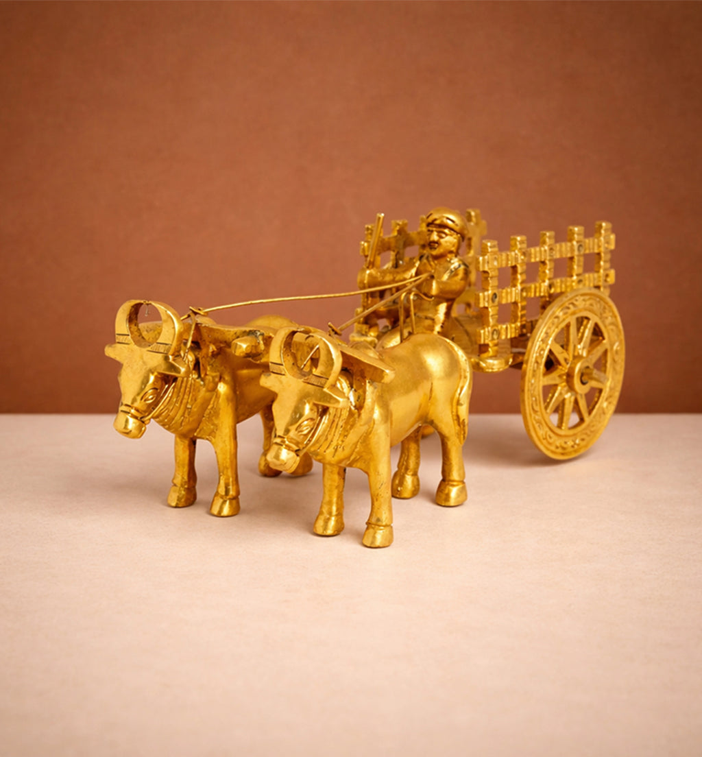 Handcrafted Bell Metal Open Bullock Cart – Traditional Village Transport Sculpture