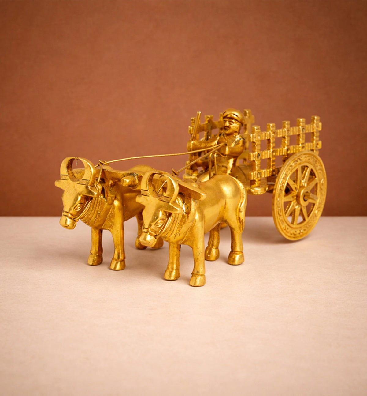Handcrafted Bell Metal Open Bullock Cart – Traditional Village Transport Sculpture