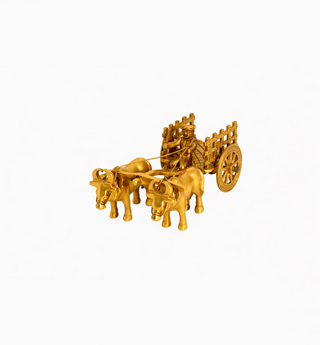 Handcrafted Bell Metal Open Bullock Cart – Traditional Village Transport Sculpture
