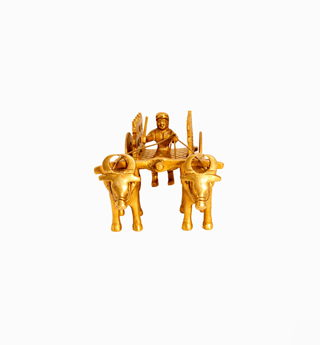 Handcrafted Bell Metal Open Bullock Cart – Traditional Village Transport Sculpture