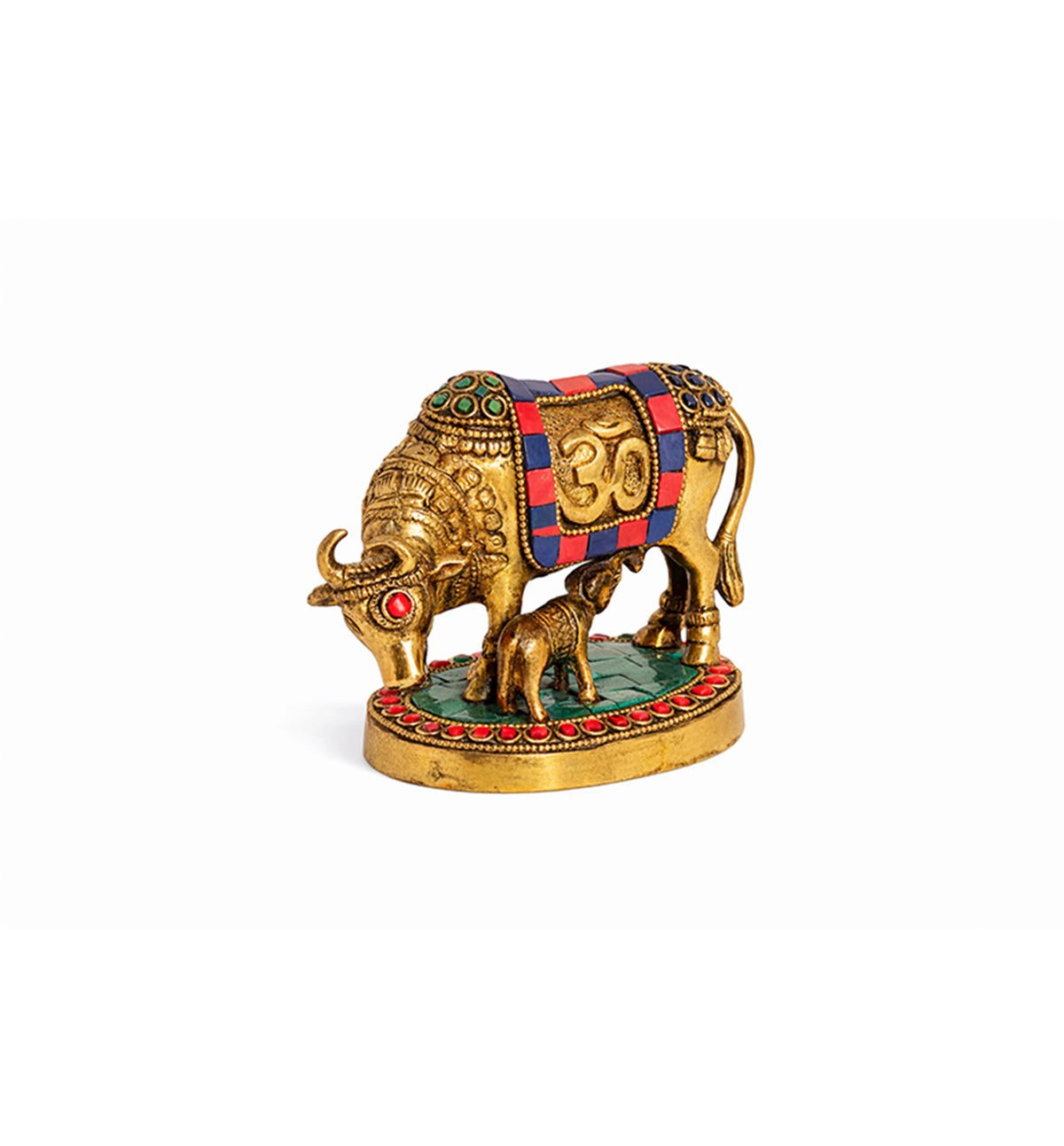 Handcrafted Bell Metal Kamdhenu Cow with Calf – Meenakari Finish