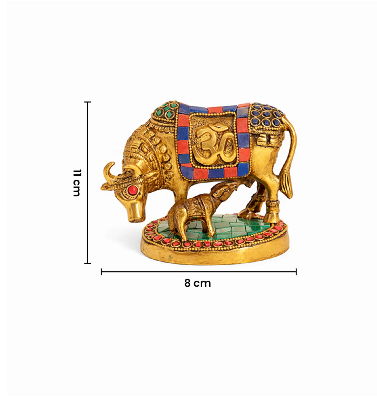 Handcrafted Bell Metal Kamdhenu Cow with Calf – Meenakari Finish