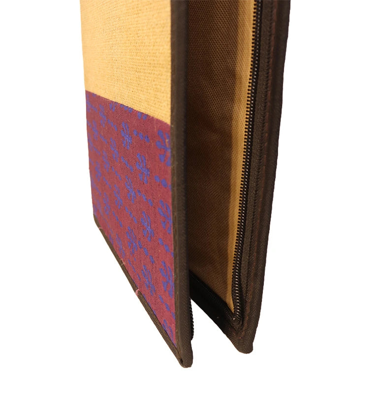 Handcrafted Jute File Folder with Hand Block Printed Fabric Panel