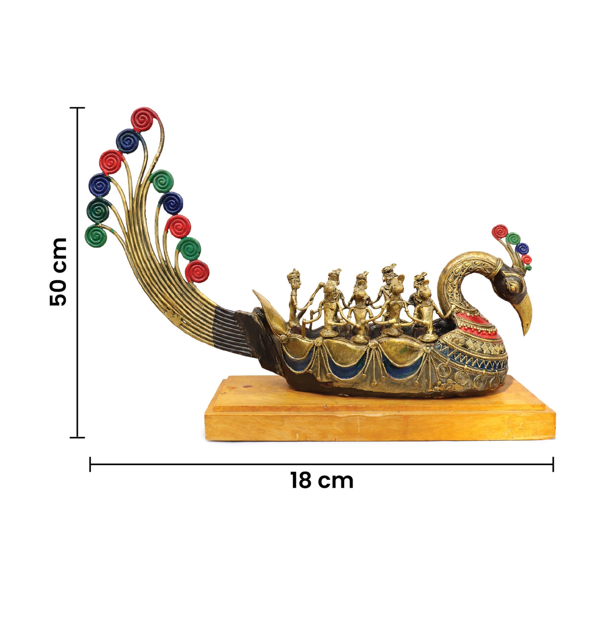 Handcrafted Brass Pushpak Viman showpiece on Natural Wood Base – Mythological Heritage Artefact