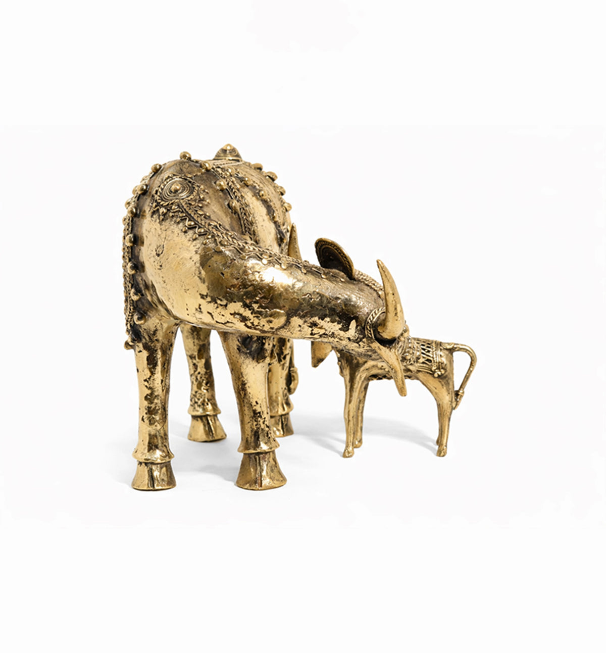 Handcrafted Brass Cow and Calf Sculpture – Traditional Bhareva Bell Metal Figurine