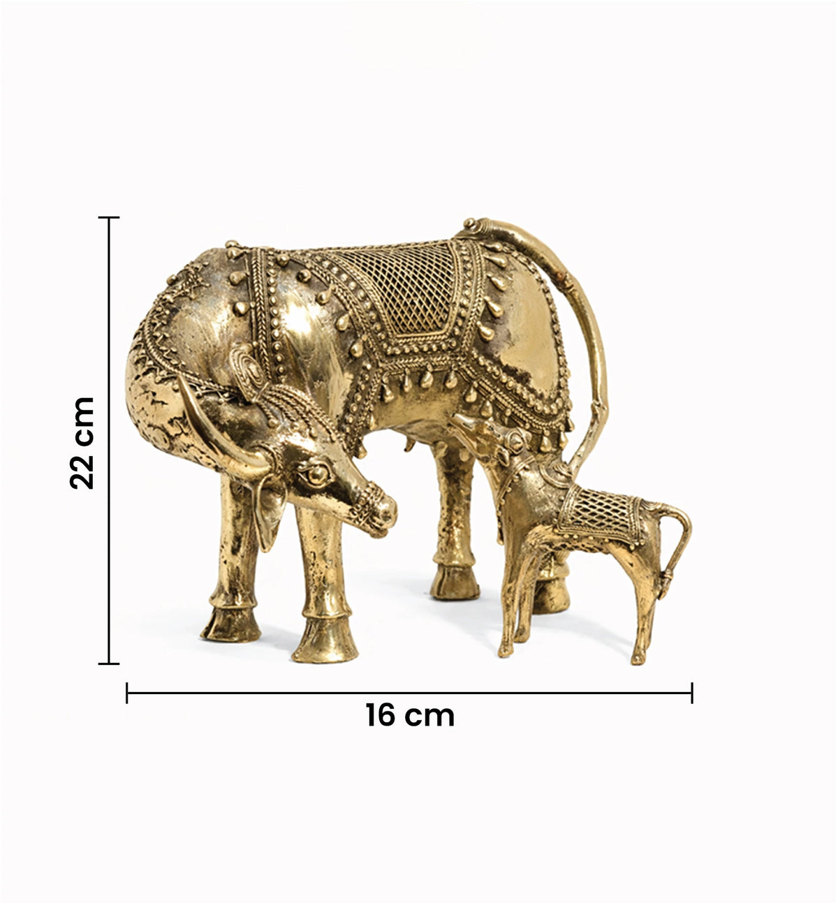Handcrafted Brass Cow and Calf Sculpture – Traditional Bhareva Bell Metal Figurine