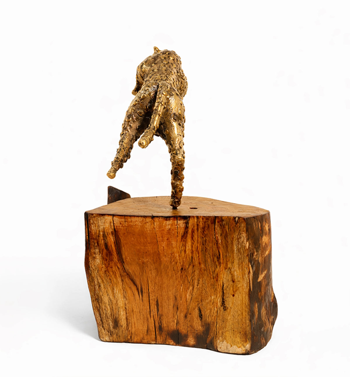 Handcrafted Brass Cheetah Hunting Scene showpiece on Natural Wood Base – Tribal Metal Artefact