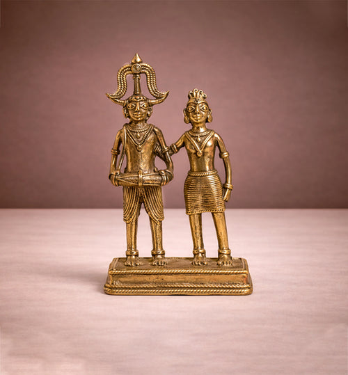 Handcrafted Brass Ceremonial Tribal Couple showpiece – Traditional Bhareva Bell Metal Figurine