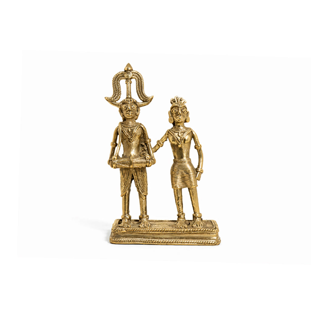 Handcrafted Brass Ceremonial Tribal Couple showpiece – Traditional Bhareva Bell Metal Figurine