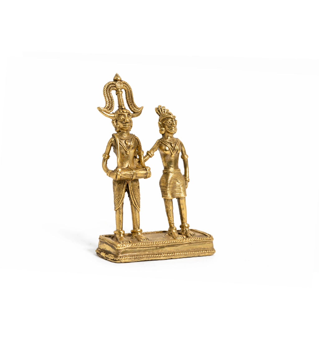 Handcrafted Brass Ceremonial Tribal Couple showpiece – Traditional Bhareva Bell Metal Figurine