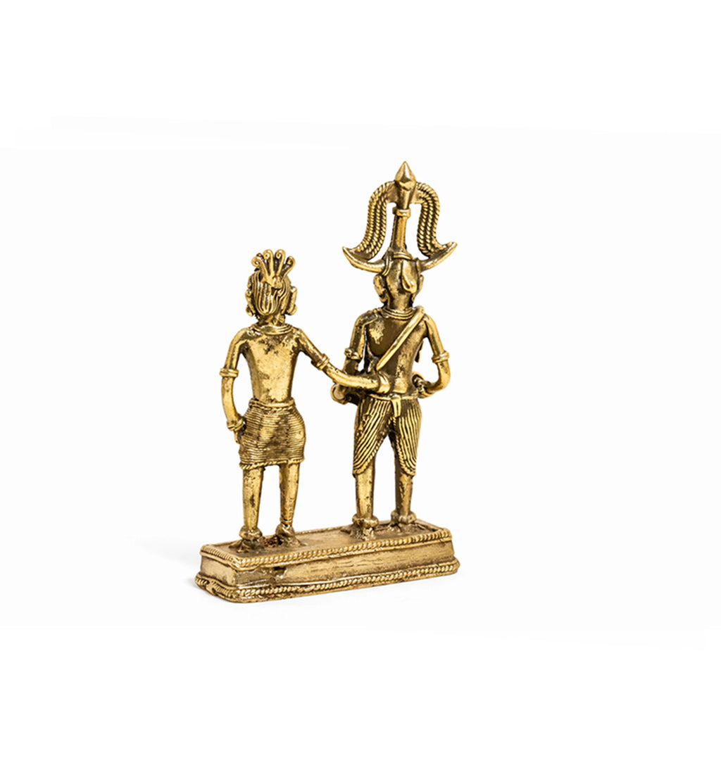 Handcrafted Brass Ceremonial Tribal Couple showpiece – Traditional Bhareva Bell Metal Figurine