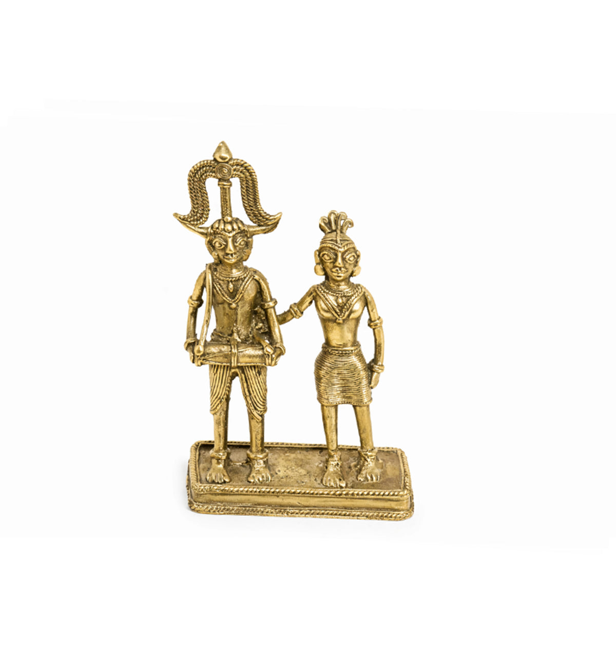 Handcrafted Brass Ceremonial Tribal Couple showpiece – Traditional Bhareva Bell Metal Figurine