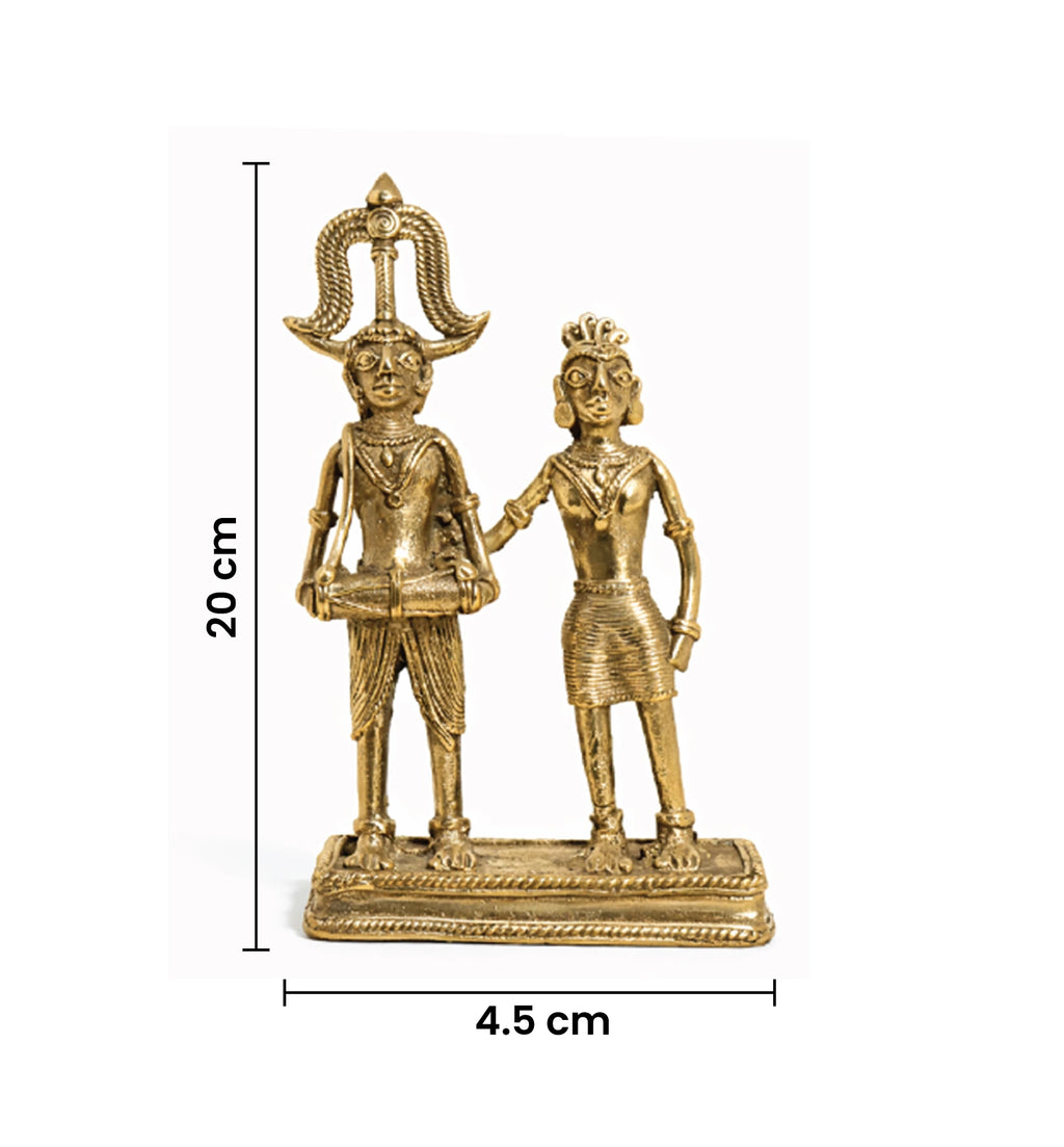 Handcrafted Brass Ceremonial Tribal Couple showpiece – Traditional Bhareva Bell Metal Figurine