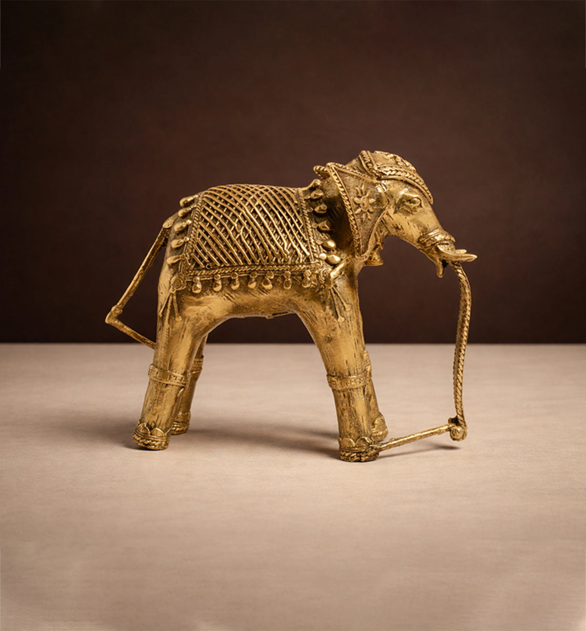 Handcrafted Brass Elephant with Lotus Showpiece – Medium (Bhareva Craft)