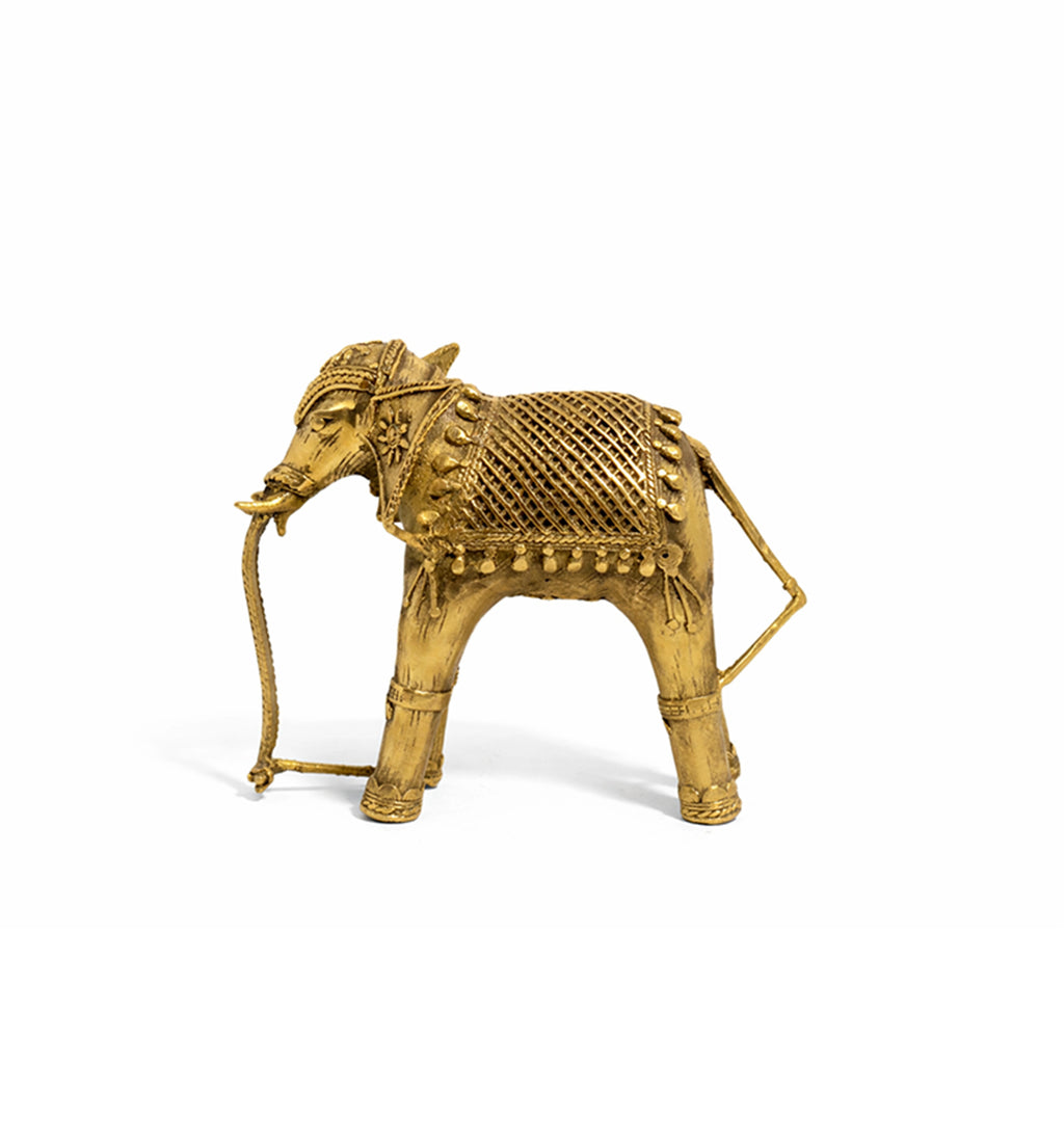 Handcrafted Brass Elephant with Lotus Showpiece – Medium (Bhareva Craft)
