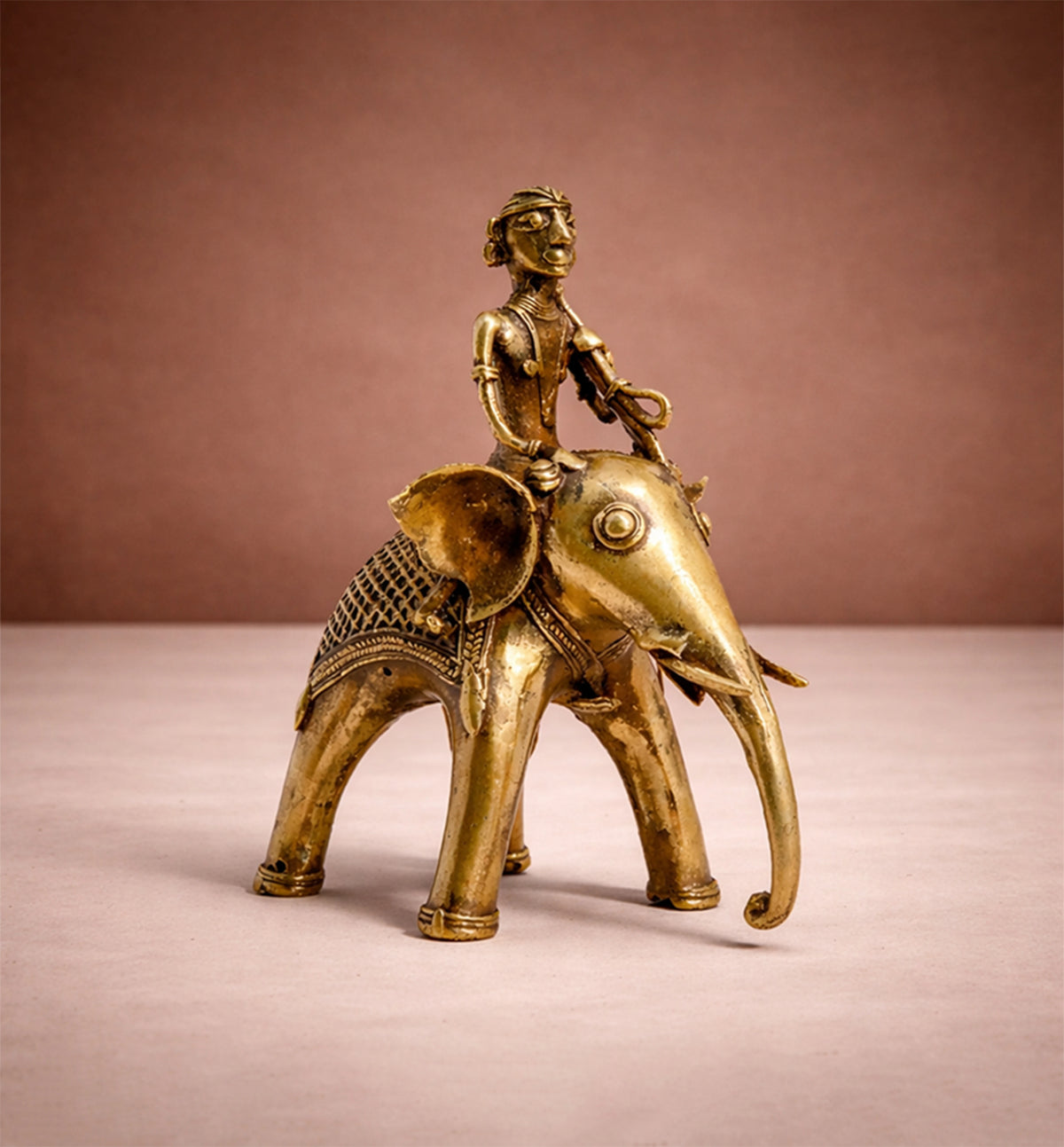 Handcrafted Brass Elephant with Mahavat Showpiece – Medium (Bhareva Craft)
