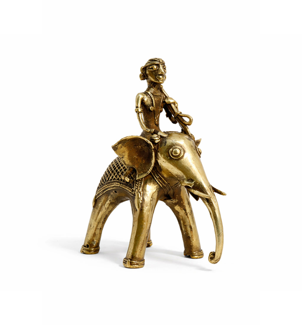 Handcrafted Brass Elephant with Mahavat Showpiece – Medium (Bhareva Craft)