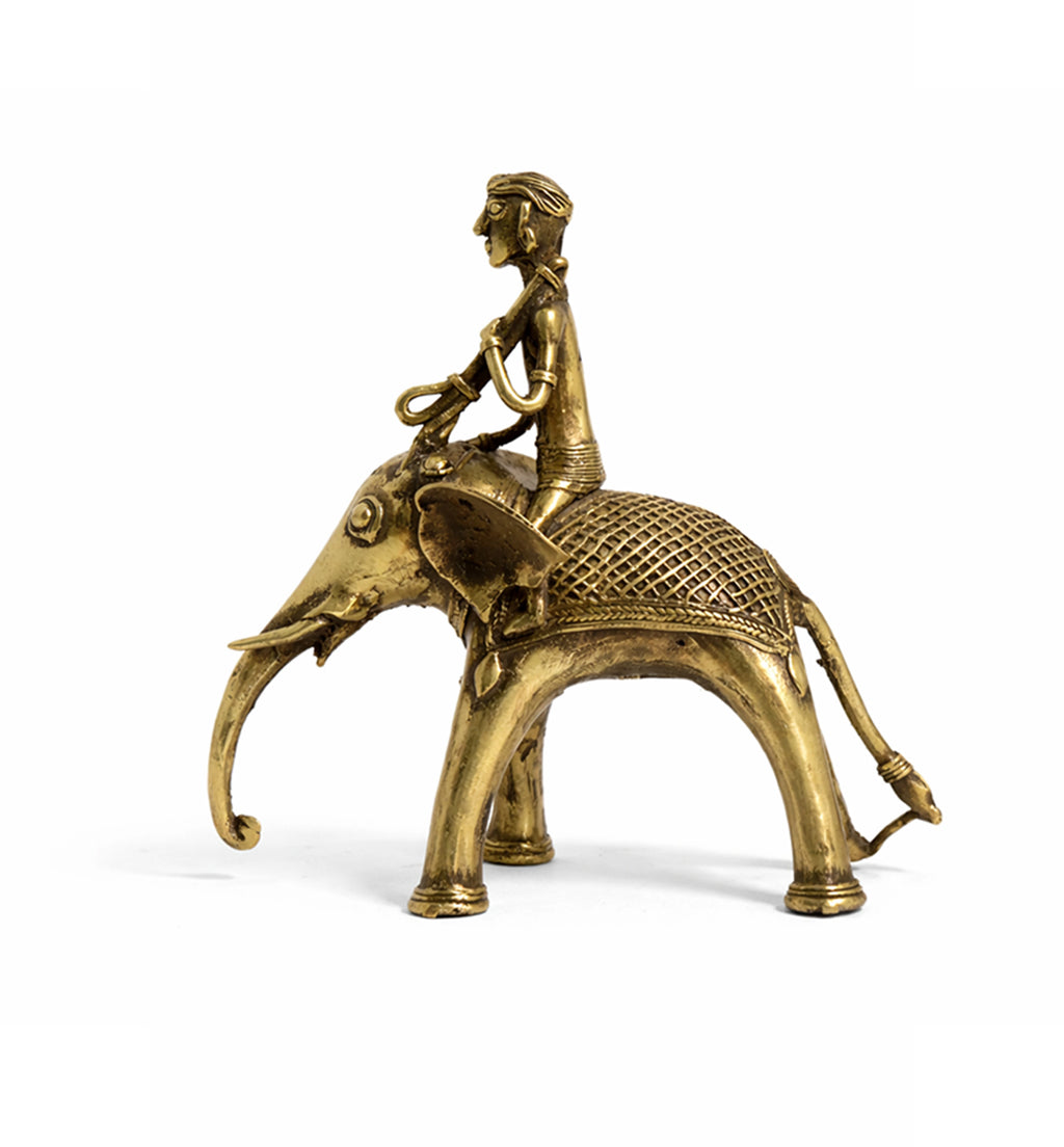 Handcrafted Brass Elephant with Mahavat Showpiece – Medium (Bhareva Craft)